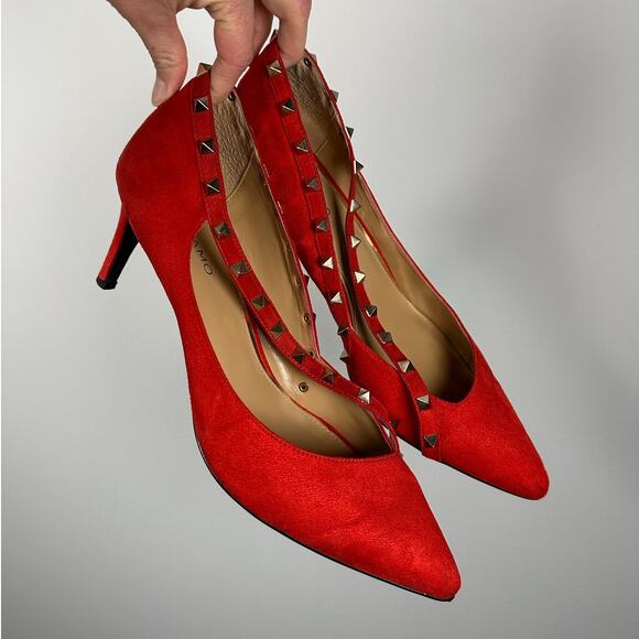 Andiamo Red Suede Studded Strap Heels Women's 11 - Picture 2 of 9